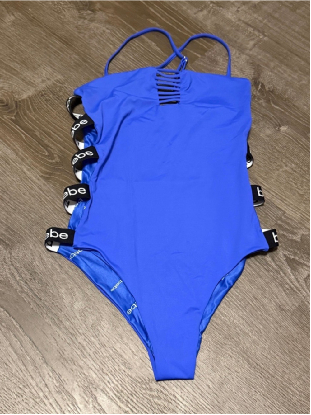 bebe Blue & Black One Piece Swimsuit S